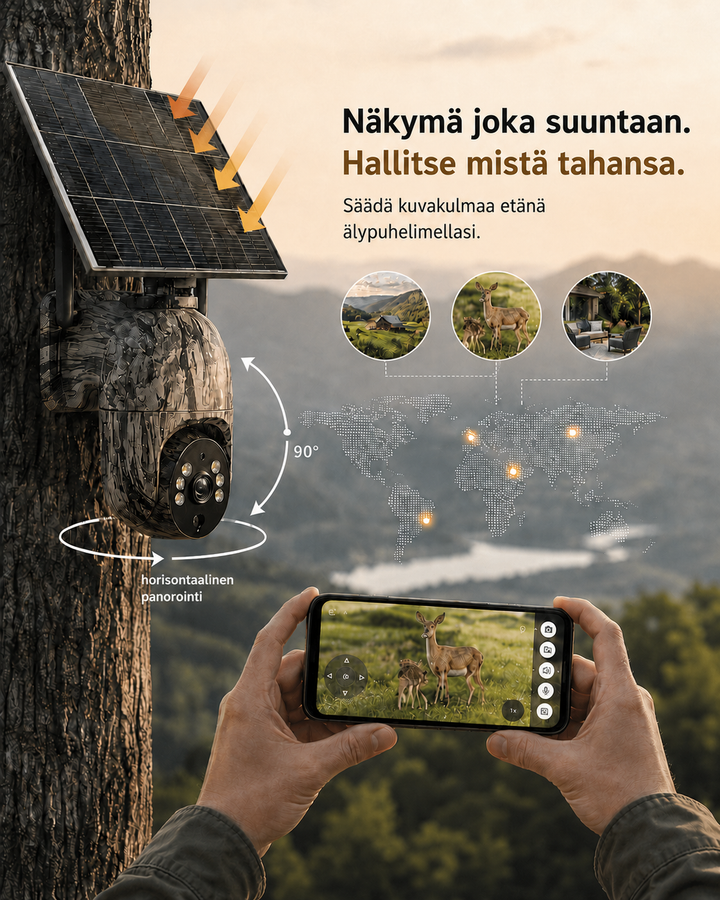 Draadloze beveiligingscamera op zonne-energie met 4G LTE of wifi, 2K, PTZ, nachtzicht