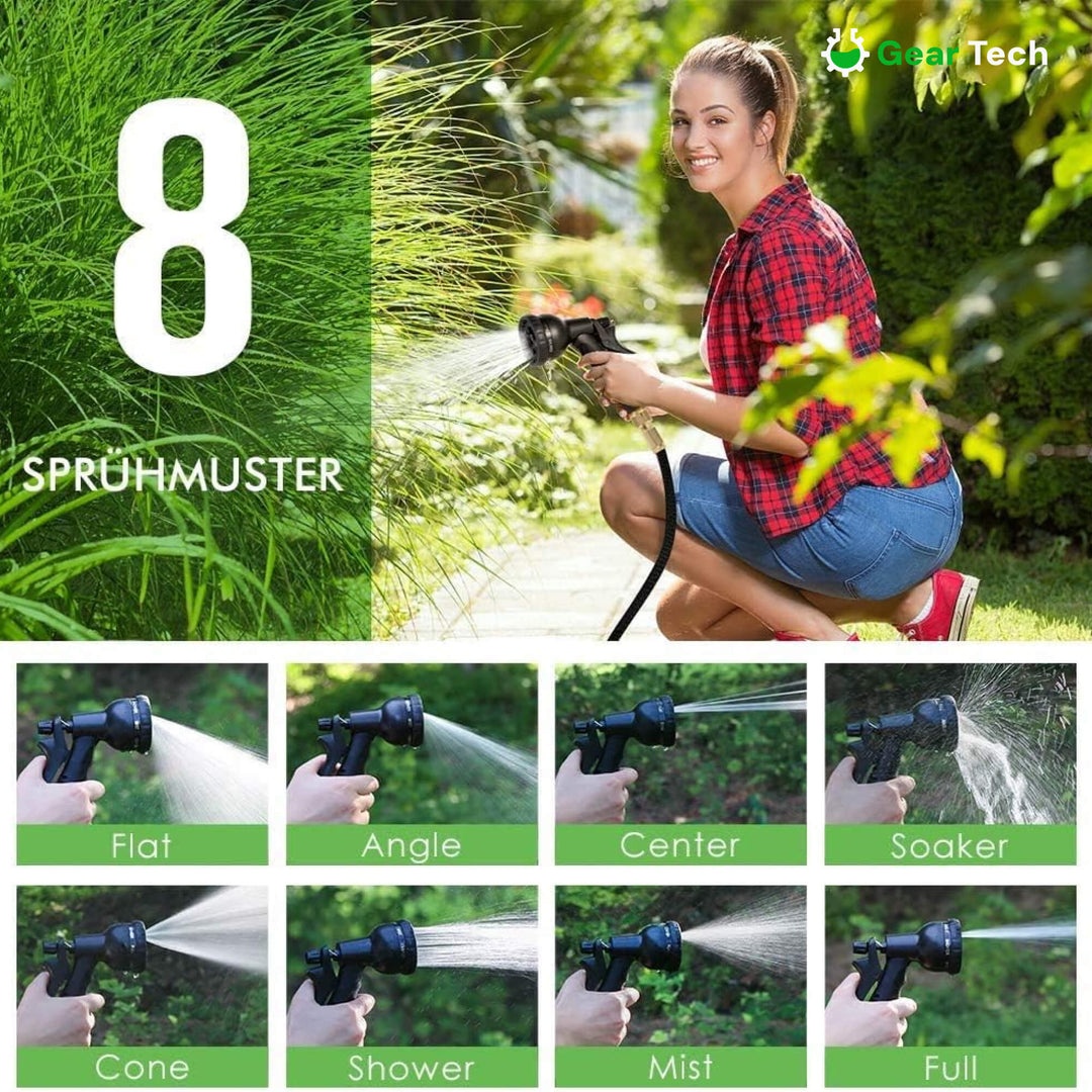 Uitrekbare tuinslang met 8-standen sproeikop, lekvrij & knikvrij