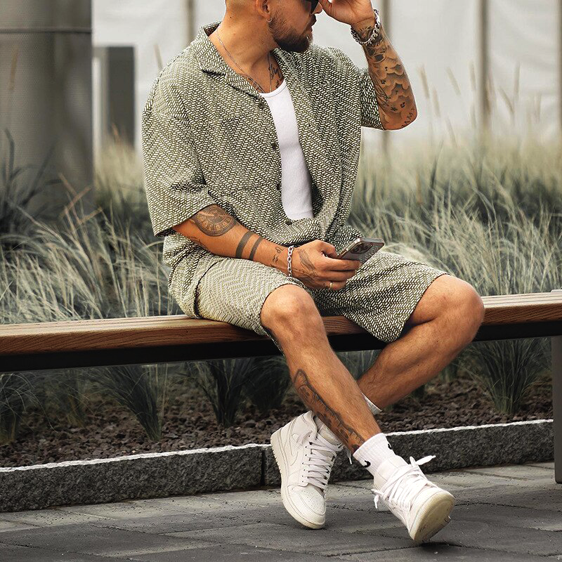 Luchtige Zomerset voor Mannen met Geometrisch Patroon – Noah