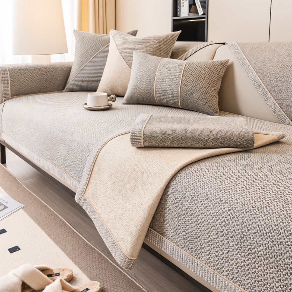 Decoratieve gewatteerde bankhoes met antislipontwerp