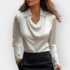 Elegante satijnen blouse met watervalkraag