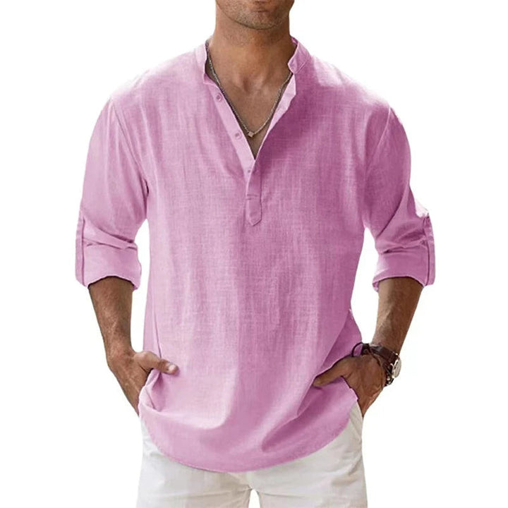Linnen henley-shirt voor heren, los bovenstuk met knoopsluiting voor de zomer