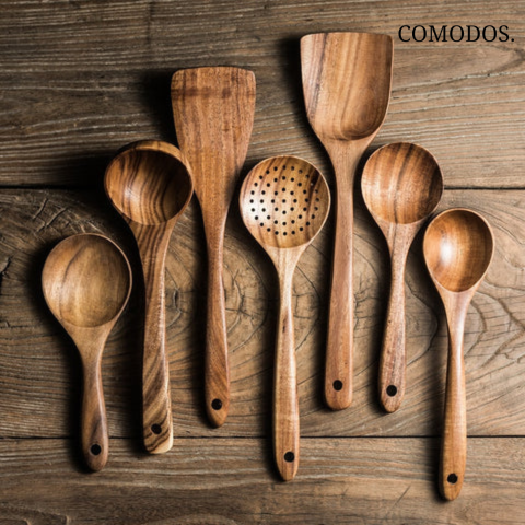 Naturéa Wood™ Utensil Set | Hittebestendig Keukengerei Vrij Van Chemicaliën