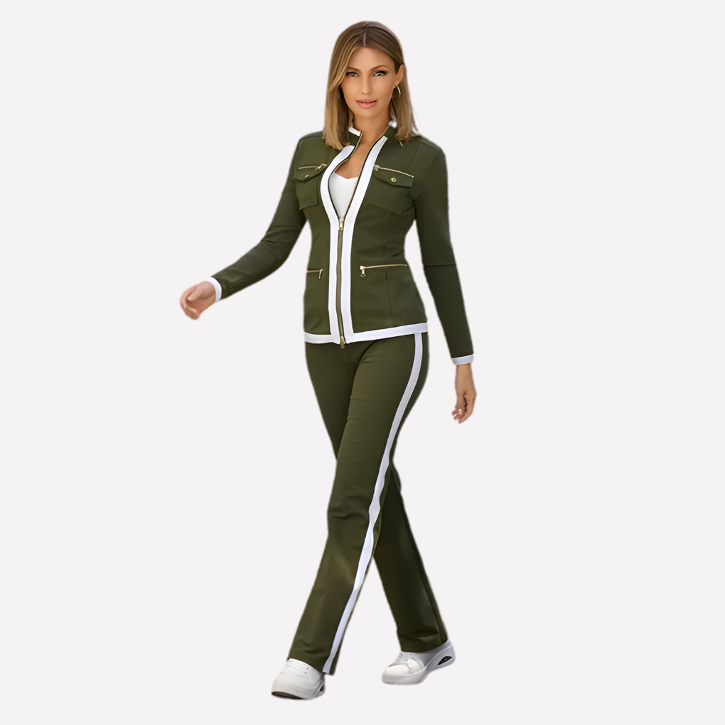Dames Zip Jacket & Broek Set – Contrast Trim Stijl