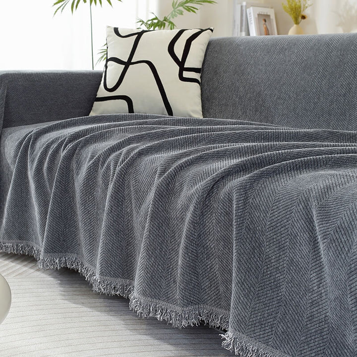 Bankhoes met visgraatmotief en kwastjes, decoratieve meubelbescherming