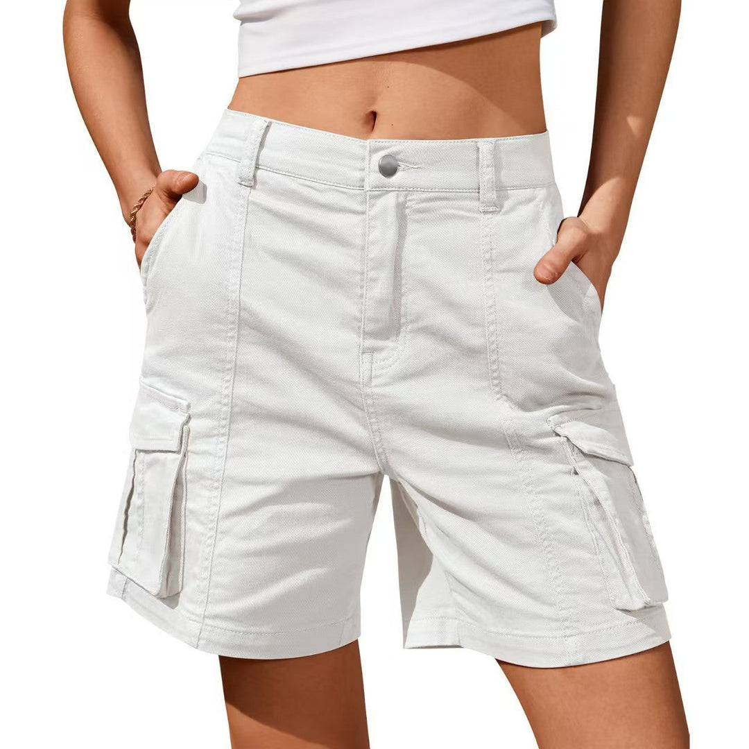 Womens Solid-Colored Casual Pants With Three-Dimensional Pockets And Buttons