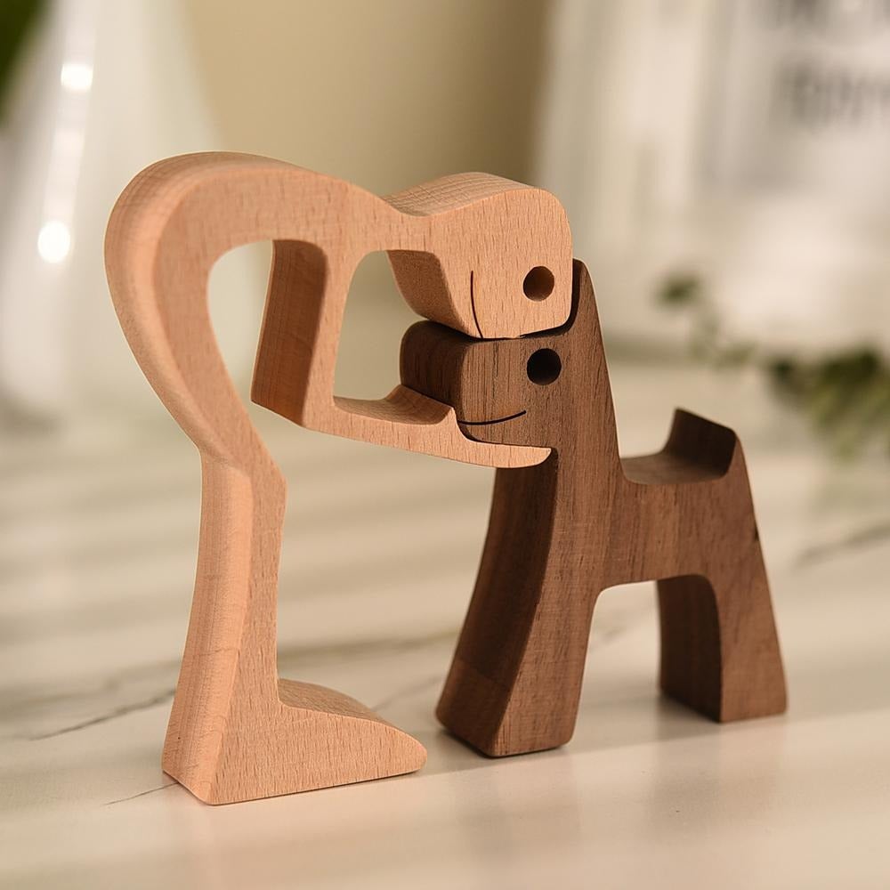 PawBond - Handgemaakt Houten Hond & Mens Sculptuur | Hondenbeeldje