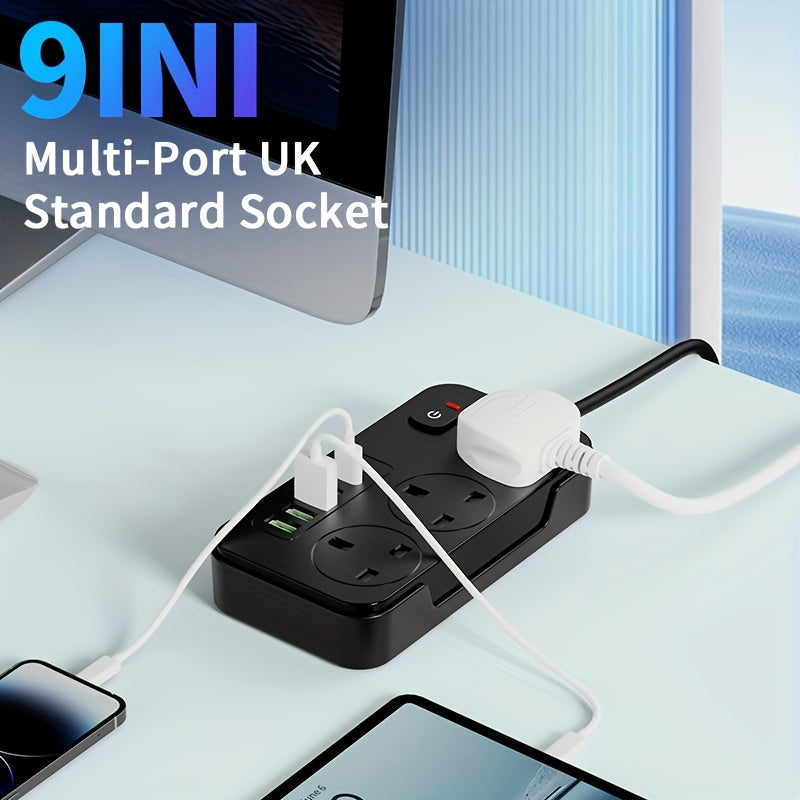 Stekkerdoos met 3 stopcontacten, 6 USB-poorten en 2 m verlengsnoer – 13A (UK)