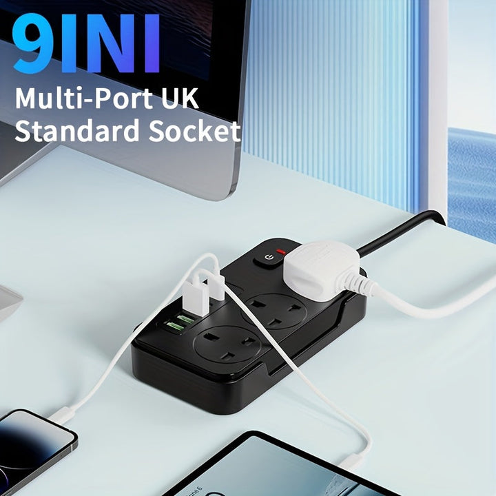 Stekkerdoos met 3 stopcontacten, 6 USB-poorten en 2 m verlengsnoer – 13A (UK)