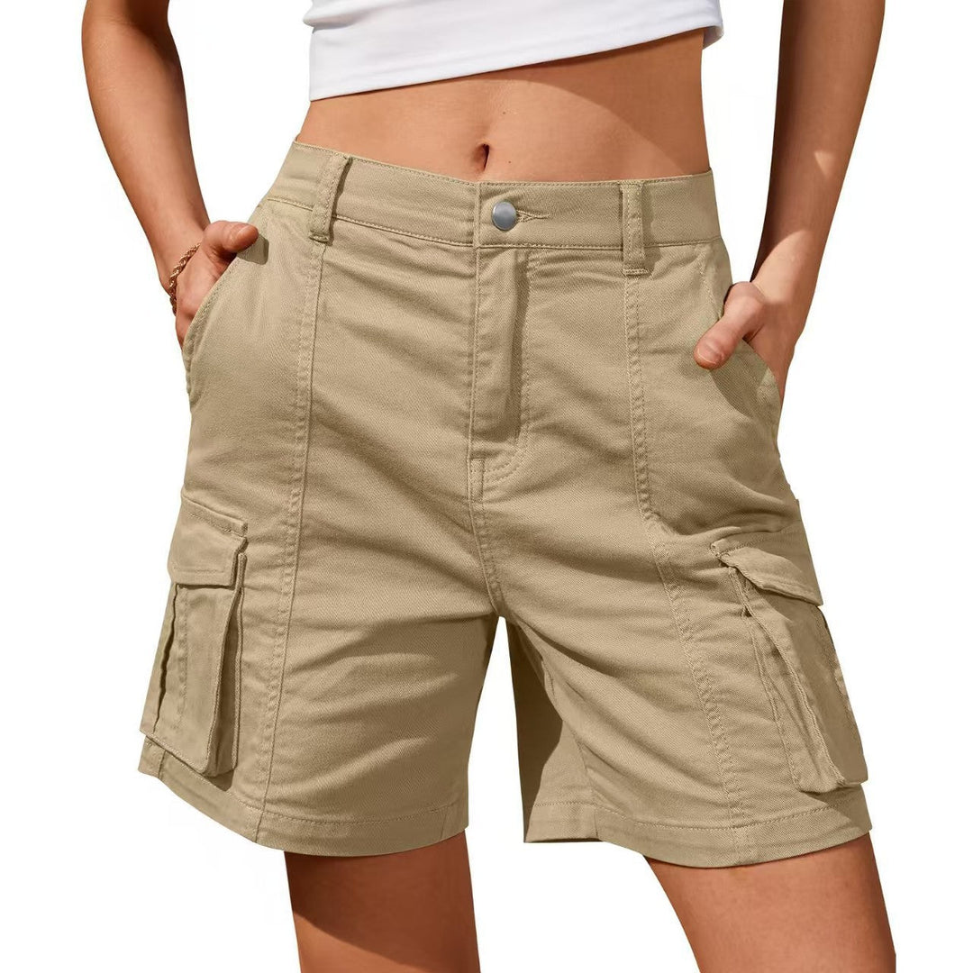 Womens Solid-Colored Casual Pants With Three-Dimensional Pockets And Buttons