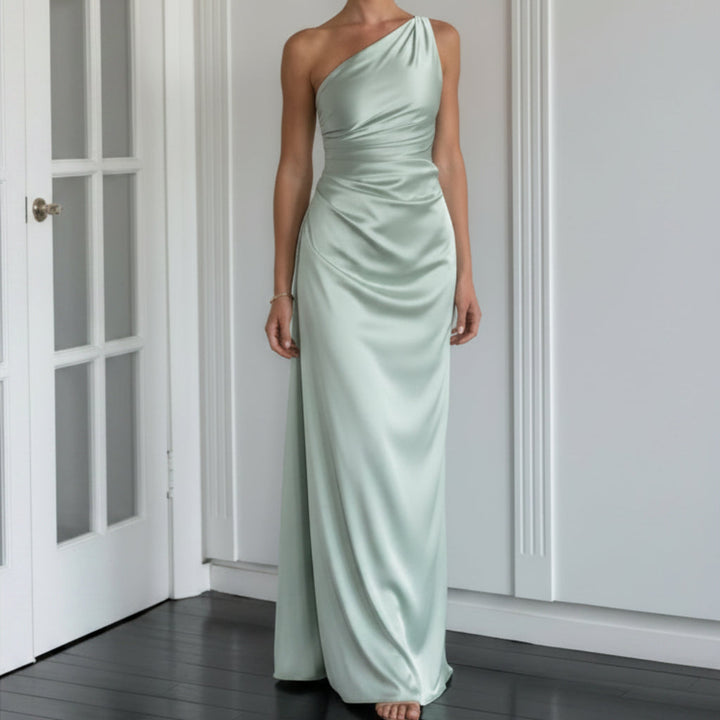Sexy One-shoulder Backless Slit Dress Summer Elegant Slim-fit Solid Color Satin Dresses For Women