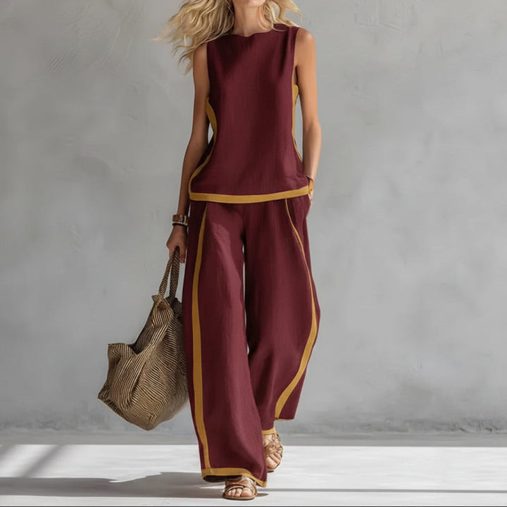 Summer Suits Round-neck Sleeveless Vest Top And High-waist Wide-leg Pants Casual Loose Set