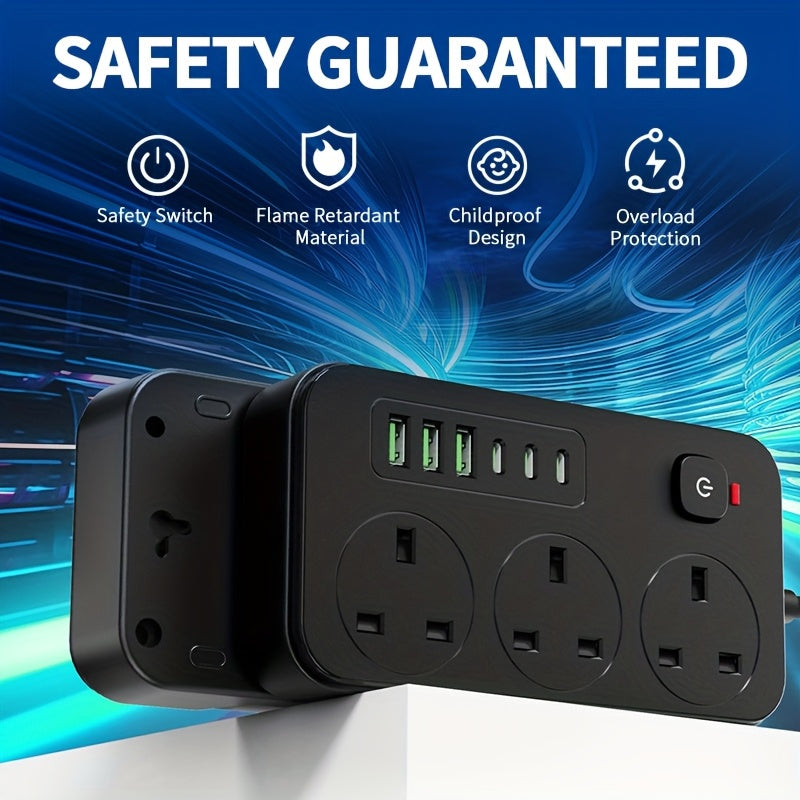 Stekkerdoos met 3 stopcontacten, 6 USB-poorten en 2 m verlengsnoer – 13A (UK)