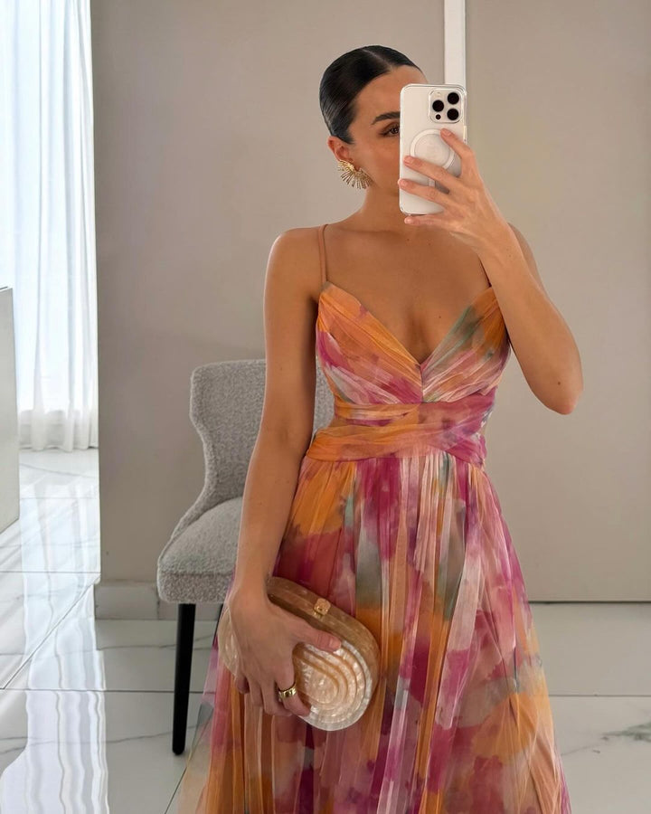 Dames Maxi Jurk Multicolor met V-Hals