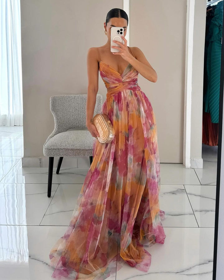 Dames Maxi Jurk Multicolor met V-Hals