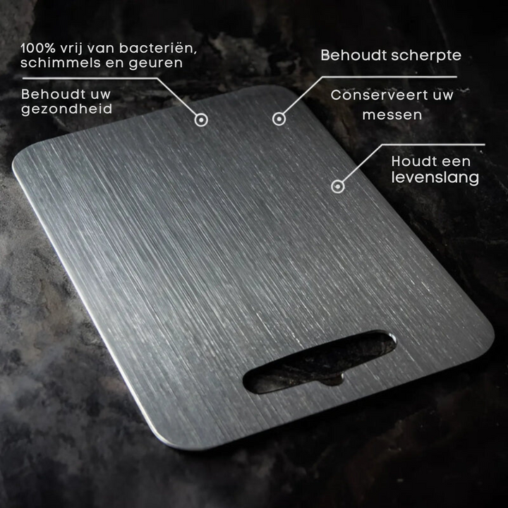 PureSteel - Antibacteriële RVS Snijplank met Handvat voor Hygiënisch Gebruik