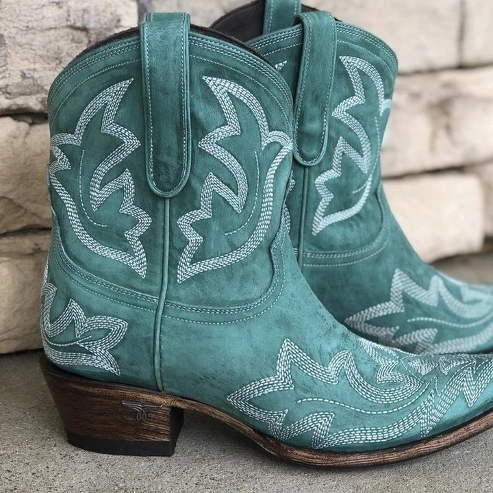 Geborduurde leren cowboy-enkellaarsjes – Dakota Herfsteditie