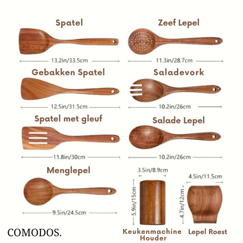 Naturéa Wood™ Utensil Set | Hittebestendig Keukengerei Vrij Van Chemicaliën