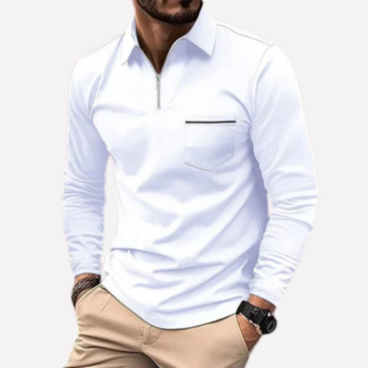 Polo shirt met lange mouwen voor heren met borstzak