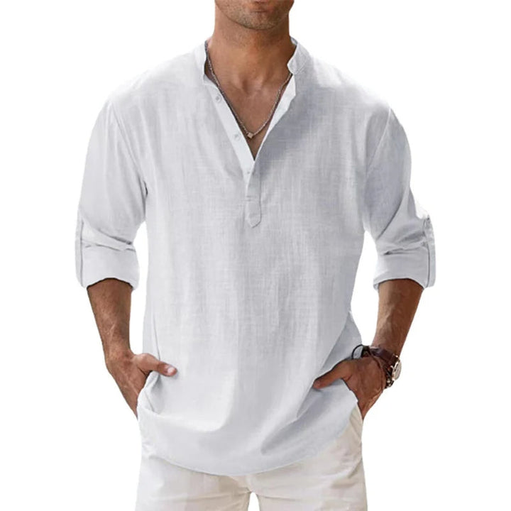 Linnen henley-shirt voor heren, los bovenstuk met knoopsluiting voor de zomer