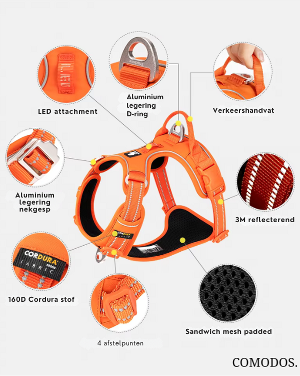 SafeStride™ | Verstelbaar  Reflecterend Hondenharnas