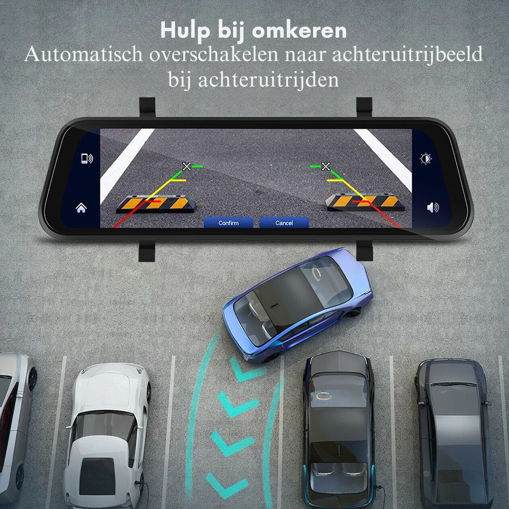 Ultra HD Spiegel Dashcam met Draadloze CarPlay & Android Auto