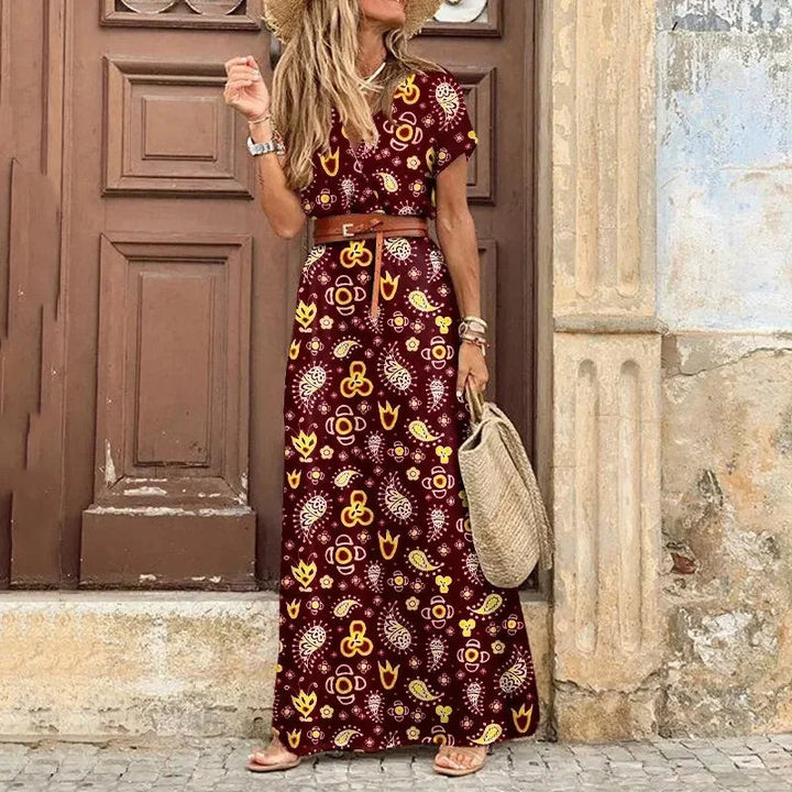 Zomerse Boho Jurk met Bloemenprint en V-Hals