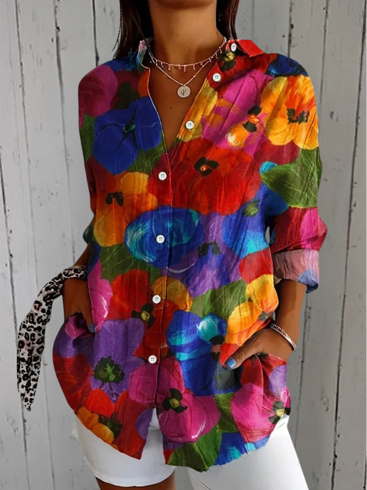 Anica-blouse met artistiek printmotief