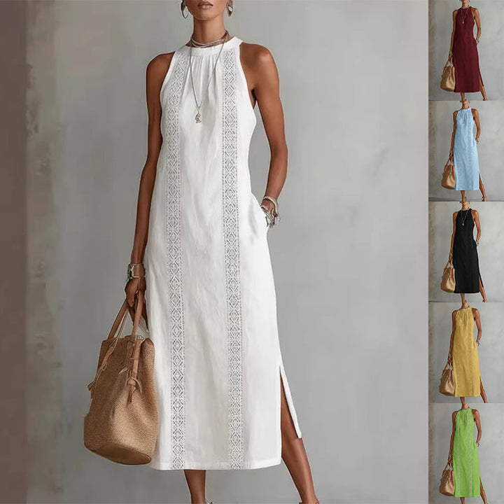 Women's Halter Neck Sleeveless Dress Lace Patchwork Holiday Style Summer Top