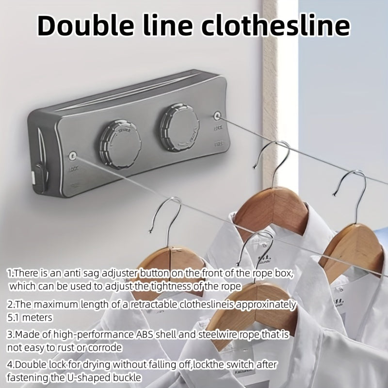 FlexiLine Dubbele Intrekbare Waslijn voor Zware Was - Compact en Ruimtebesparend Design