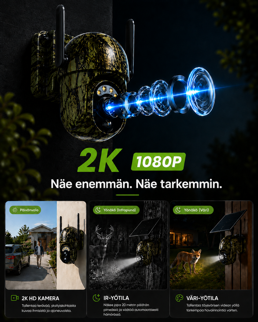 Draadloze beveiligingscamera op zonne-energie met 4G LTE of wifi, 2K, PTZ, nachtzicht