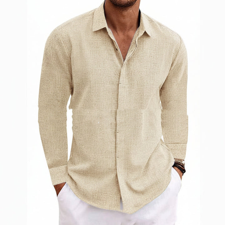 Long Sleeve T-shirt Undershirt Solid Color Long Sleeve Cotton Linen Shirt Men