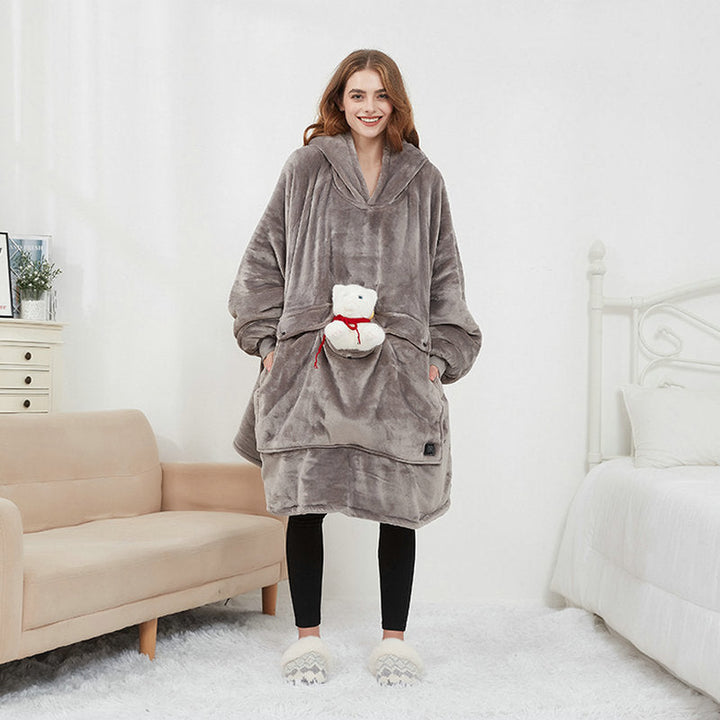 Verwarmde oversized hoodie-deken van sherpa met 3 standen