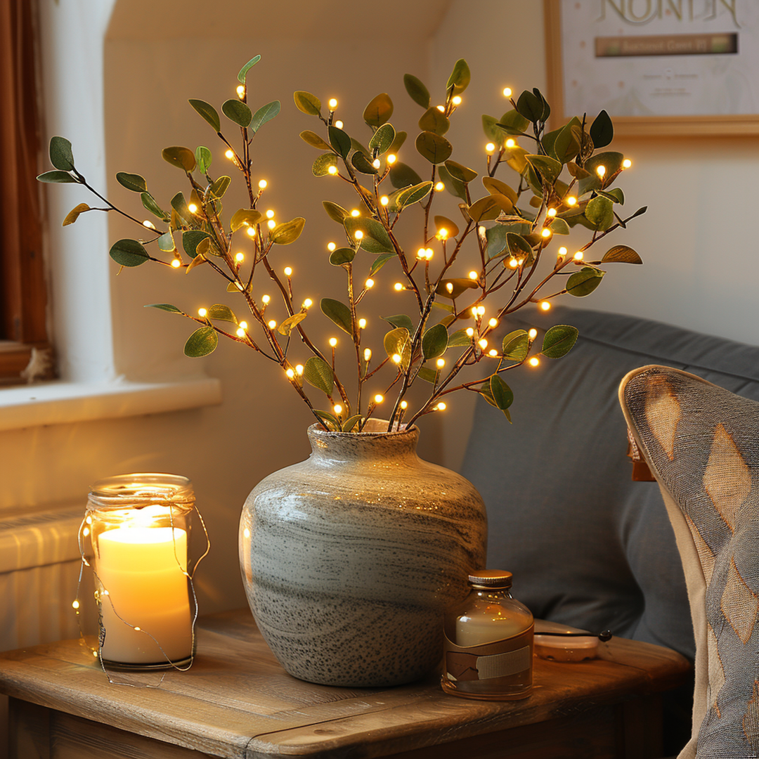 GlowDecor - LED Olijftak Verlichting 70cm | Warm Wit Batterij Decor Licht