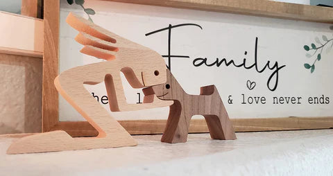 PawBond - Handgemaakt Houten Hond & Mens Sculptuur | Hondenbeeldje
