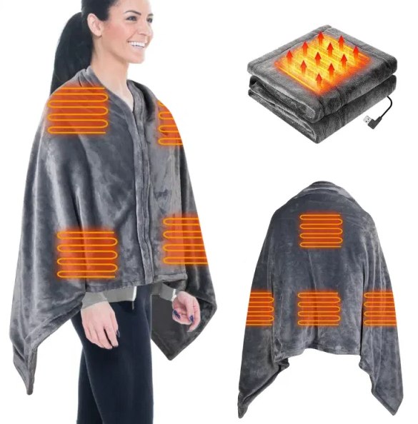 USB-warmteponcho met rits, 150 x 80 cm met 8 zones en 3 standen