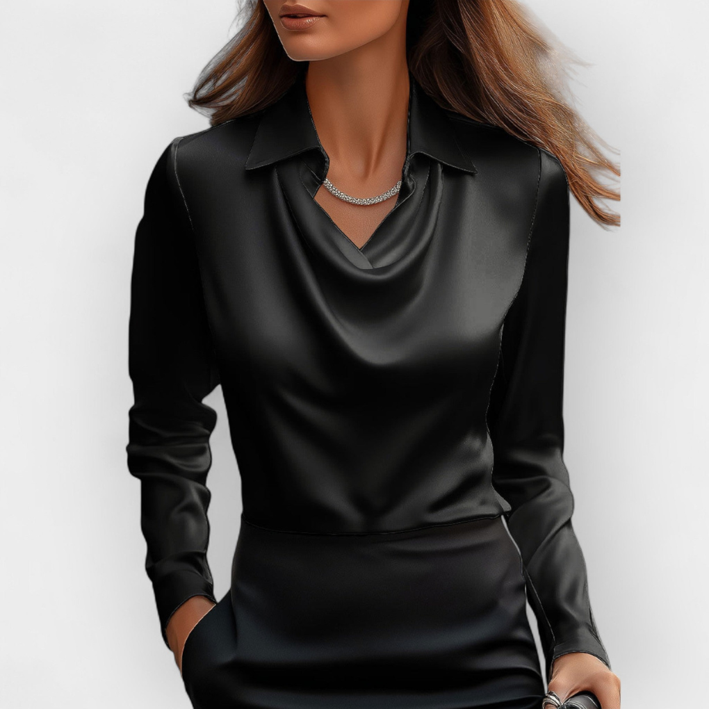 Elegante satijnen blouse met watervalkraag