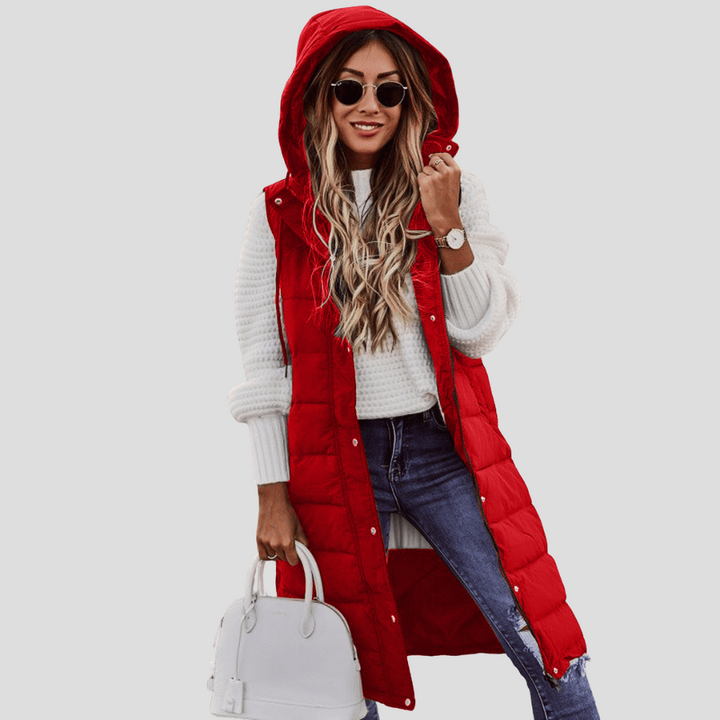 Lange bodywarmer met capuchon voor dames