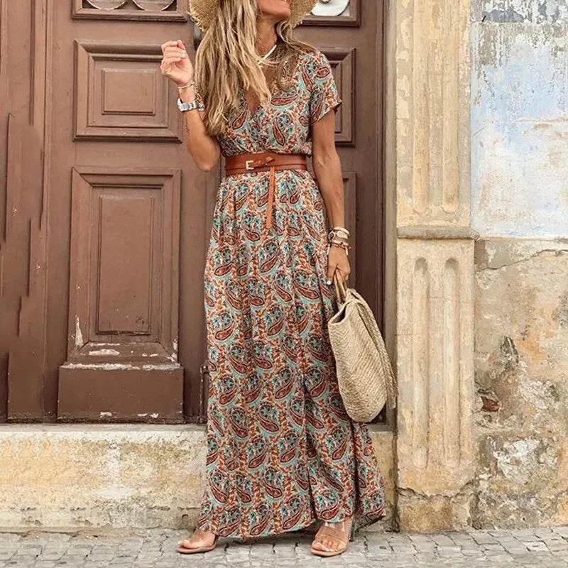 Zomerse Boho Jurk met Bloemenprint en V-Hals
