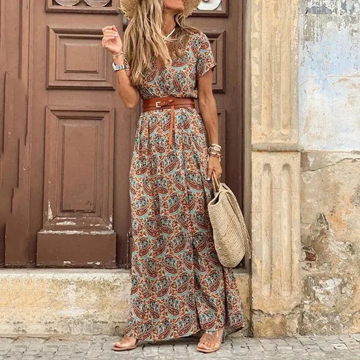 Zomerse Boho Jurk met Bloemenprint en V-Hals