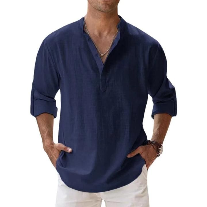 Linnen henley-shirt voor heren, los bovenstuk met knoopsluiting voor de zomer