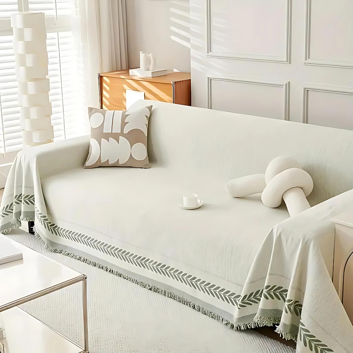 Serene Oasis bankbeschermer, rustieke bankhoes met kwastjes