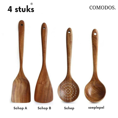 Naturéa Wood™ Utensil Set | Hittebestendig Keukengerei Vrij Van Chemicaliën