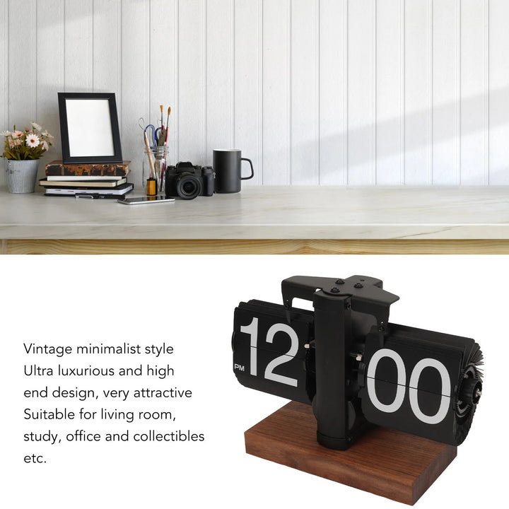 TimeCharm - Retro Flip Down Klok van Walnoot Hout | Vintage Mechanische Tafelklok