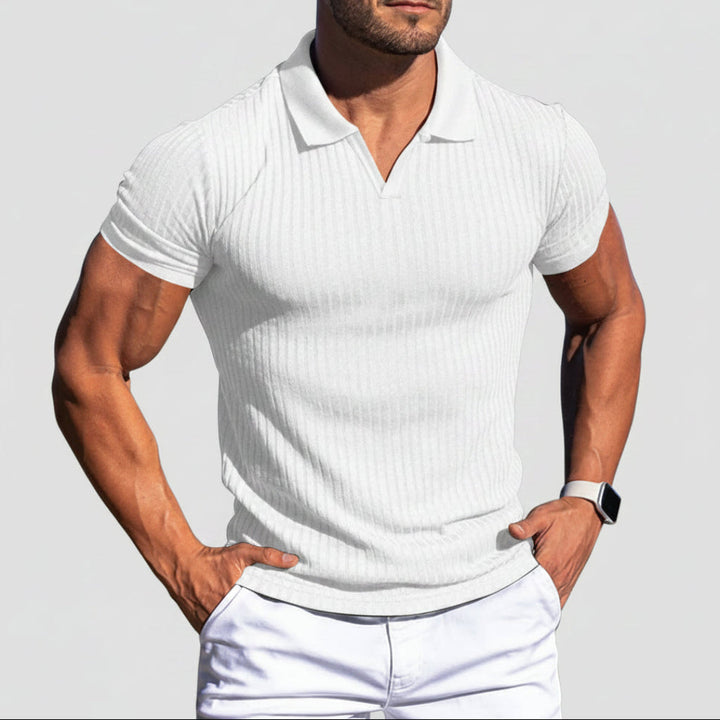 Polo Shirt Lapel V-neck Vertical Striped Short Sleeve Men's T-shirt