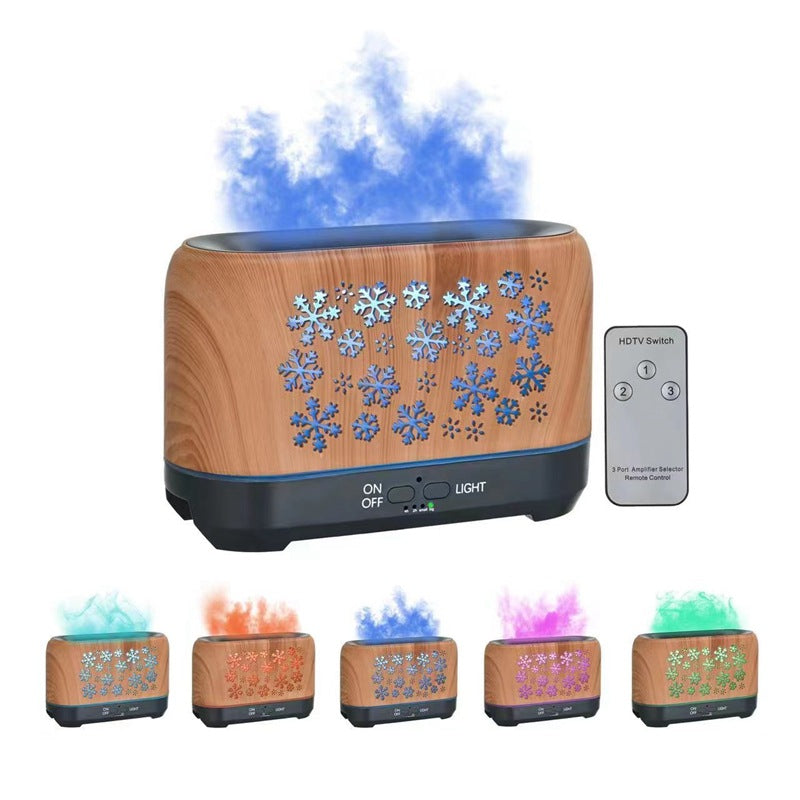 Aroma diffuser met vlameffect in 7 kleuren en sneeuwvlokprint