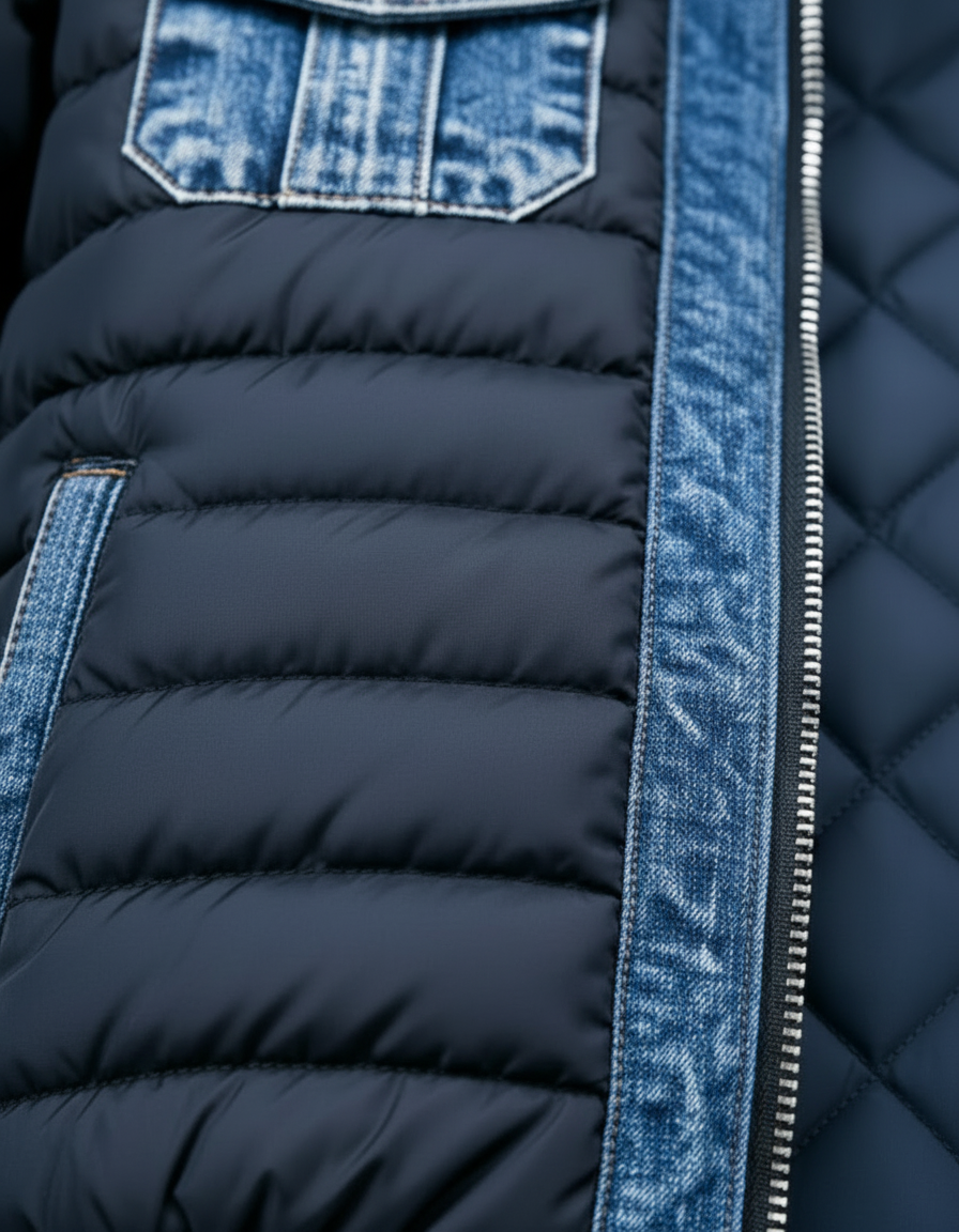 Heren spijkerjas met opstaande kraag en rits aan de voorkant, blauw