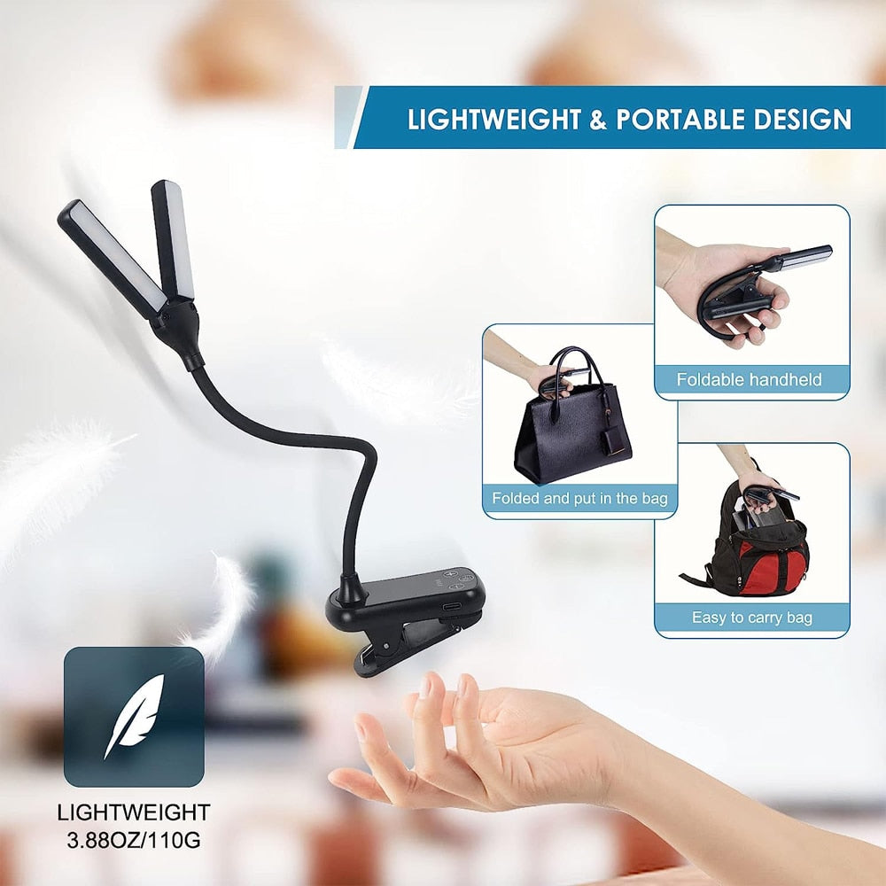 BrightLite - USB Oplaadbaar Clip-on Boeklampje met 3 Kleuren & 8 Helderheidsniveaus