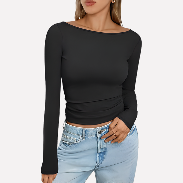 Vrouwen Boot Hals Lang Mouw Top
