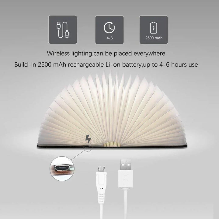Decoratief boekvormig LED-nachtlampje, oplaadbaar via USB